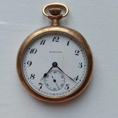 Antiguo Reloj Bolsillo Hamilton Grado 910 17 Joyas 12s Modelo 1 Estuche Cara Abierta Foto 1 de 4