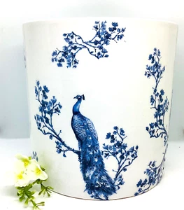 Modern cylinder hand decorated ceramic flower pot with blue peacock - Picture 1 of 2
