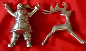 8” SANTA & REINDEER HEAVY SILVER ALUMINUM CHRISTMAS FIGURINES! - Picture 1 of 8