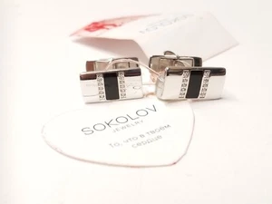 Sokolov Fianit, Enamel Rhodium Cufflinks (5.2g T.W) - Picture 1 of 5