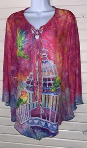 Leoma Lovegrove PETITES LARGE PL Tunic Pink Birds Cage 3/4 Bell Sleeve EUC - Picture 1 of 11