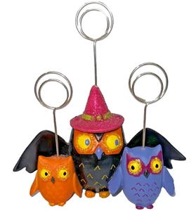 Halloween 3 Glitter Owls Picture Holder Clip Stand 5.5”x5.5” - Picture 1 of 7