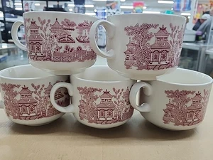5 Vintage Churchill Pink Willow Mug Rosa Soup Coffee Cup England EUC Set - Picture 1 of 8