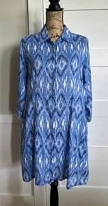 Vestido túnica APRIL CORNELL talla M azul Ikat botones bolsillos delanteros puño bordado - Imagen 1 de 8