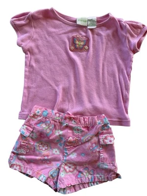 Conjunto Top y Corto Vintage Circo Rosa Mariposa Niña Talla 3T 100% Algodón Foto 1 de 3