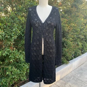 Jones New York Knit Duster Cardigan Small Midi Black Sweater - Picture 1 of 10