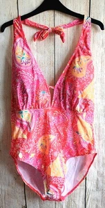 Costume da bagno Be You Corallo Rosa Fiore Tropicale Tema Halterneck - Taglia 8 - Foto 1 di 10