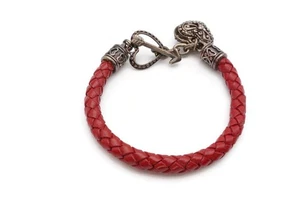 Pulsera Vintage Tono Plata Cuero Rojo Cordón Corazón Dije 8" - Imagen 1 de 8