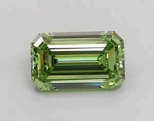 2.58 Ct Emerald Shape Lab IGI Certifide Diamond Fancy Vivid Green Color VS2 Ring - Picture 1 of 11