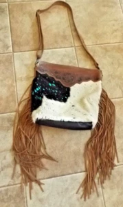 Myra Bag Leather & Hair-On Crossbody Bag w/Adjustable Strap Large 14" by 13" - Picture 1 of 6