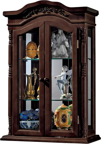 27" Handcrafter hardwood ornate mirrored curio cabinet w/ Glass Shelves Cover