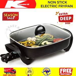 Electric Frypan Large Non-Stick Fry Pan Portable Caravan Banquet Skillet Glass - Picture 1 of 9