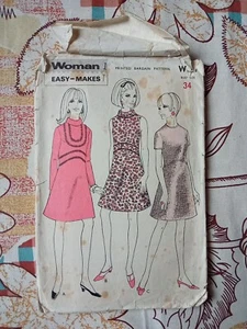 Vintage 60er Jahre FRAU W31 EINFACH ZU MACHEN 34" BUST A-LINIE KLEID - 3 WEGE NÄHMUSTER - Bild 1 von 21