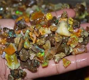 Certified Natural Ethiopian Small Fire Oil Opal Welo Rough 40 Ct Loose Gemstone - Picture 1 of 13