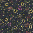 Tissu 3 souhaits | symboles du zodiaque au clair de lune et étoiles noir | jardin en coton