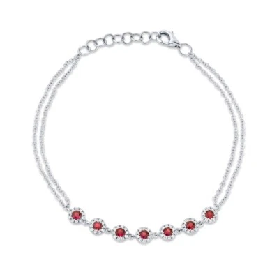 Ruby Diamond Bracelet 14K White Gold Womens Round Cut Halo Natural 0.73 TCW - Image 1 of 3