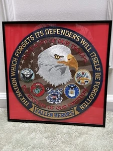 Huge Embroidered Patch USA Military Army Navy Marines Coast Fallen Heroes Framed - Picture 1 of 3