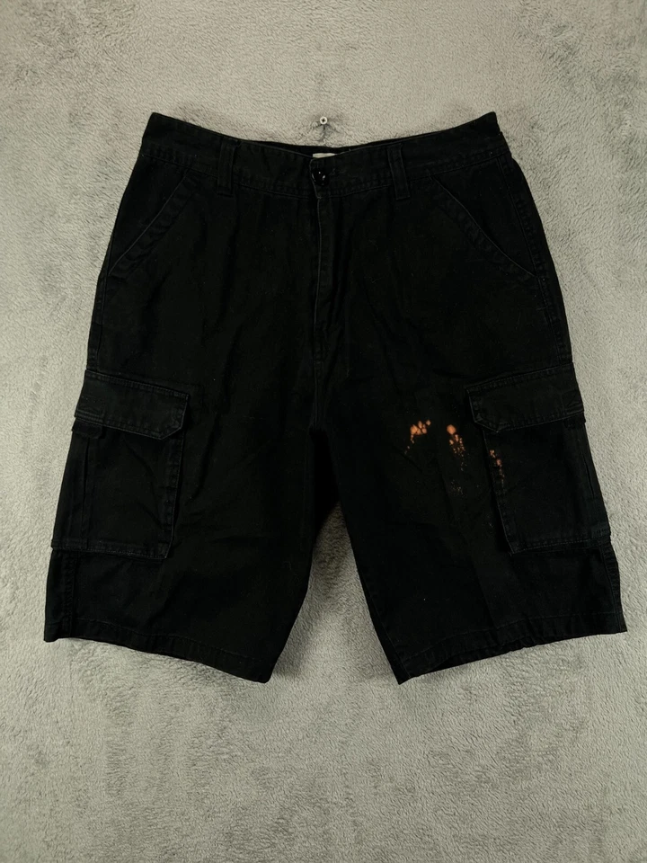 OTB One Touch Brand Mens 34 Cargo Shorts Black Streetwear Splatter 13" Hip Hop - Image 1 of 4