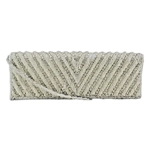 Adrianna Papell Noreen Silver Satin Beaded Clutch/Crossbody - Picture 1 of 6