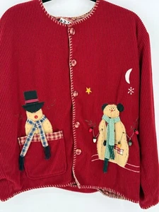 Take Two Christmas Snowman shirt/Jacket Women’s Large Red Country Themed - Picture 1 of 6