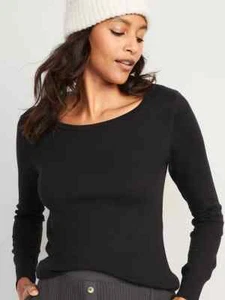 NWT Old Navy Black Soft Thermal Waffle Knit Tee Shirt T-Shirt Women XL XXL - Picture 1 of 8