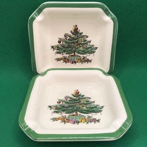 Plato de cenicero/baratija árbol de Navidad Spode ~ Juego de 2 | Inglaterra - Imagen 1 de 3