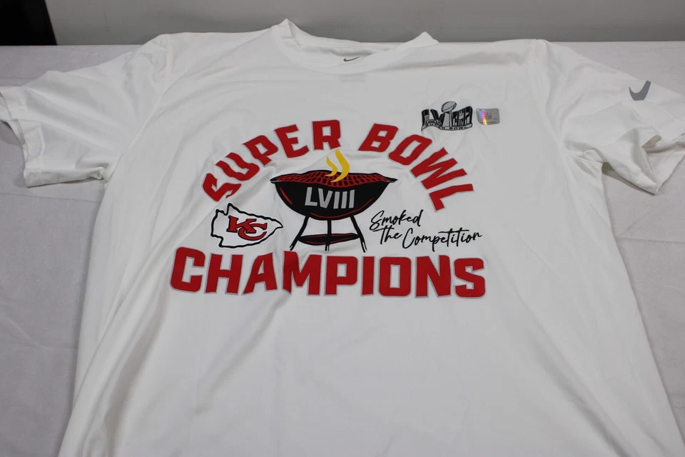 Nike Super Bowl 58 Kansas City Chiefs Trophy Collection Champions TShirt Size M