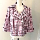Rachel Adams Cropped Jacket Red & White Plaid Cream One Boho Button Front