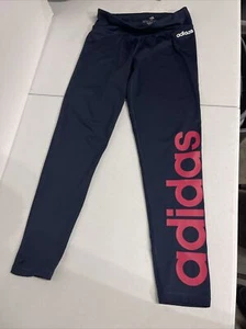 Adidas Girls Athletic Leggings Size M 12-14 Navy Blue With Pink - Picture 1 of 8