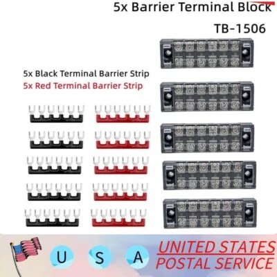 Dual Row 6 Position Screws Terminal Electric Barrier Strip Block 600V 15A 15PCS - Image 1 of 2