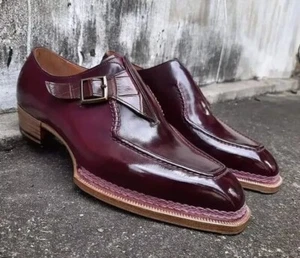 Handgefertigte Herren Leder Schuhe Burgund Slipper Formell Elegant Party Schuh - Bild 1 von 5