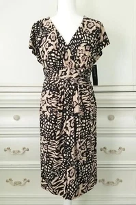 Jones New York Black Beige Animal Print Empire Waist Stretch Knit Dress 8 NWT - Picture 1 of 8