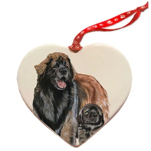 Leonberger Porcelain Pet Gift Heart Ornament - Picture 1 of 2