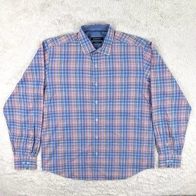 Bugatchi Shirt Men’s LARGE 16 - 16.5 Blue Red Plaid Classic Fit Flip Cuff Cotton - Image 1 of 4