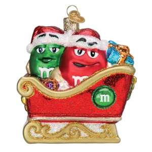 Old World Christmas Red and Green M&Ms in Sleigh Ornament 32606-OWC - Picture 1 of 5
