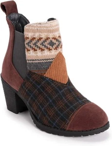 MUK LUKS WOMEN'S NADINE PULL ON ANKLE FASHION BOOTS STACKED HEEL COGNAC 1000058 - Picture 1 of 9