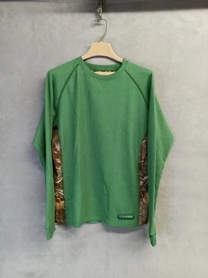 Realtree Brand Shirt Men Medium Green and Camo Long Sleeve Waffle Knit Logo - Image 1 of 4