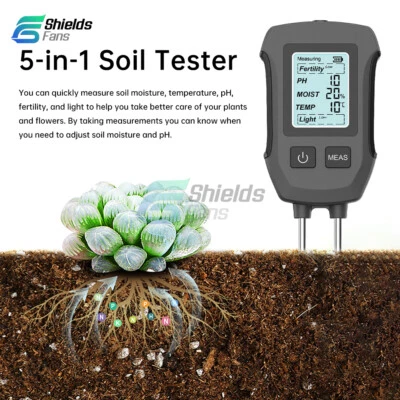 5-in-1 LCD PH Soil Tester Plant Water Moisture Temperature Fertility Light Meter - Image 1 of 4