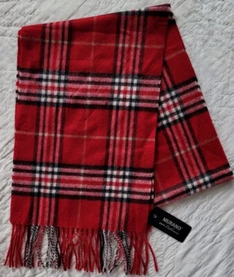 Bufanda a cuadros roja 100 % cachemir MURANO para hombre NUEVA NUEVA CON ETIQUETAS Foto 1 de 4