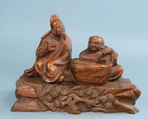 Chinese Antique Boxwood Wood Carved Character Statues Wooden Sculpture Decor Art - Picture 1 of 9