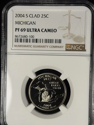 2004 S Clad 25C Michigan State Quarter NGC PF69 Ultra Cameo - Image 1 of 4