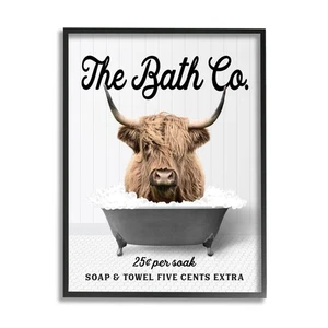 Bubble Bath Highland Cow Framed Giclee Art by Lettered and Lined - Picture 1 of 8