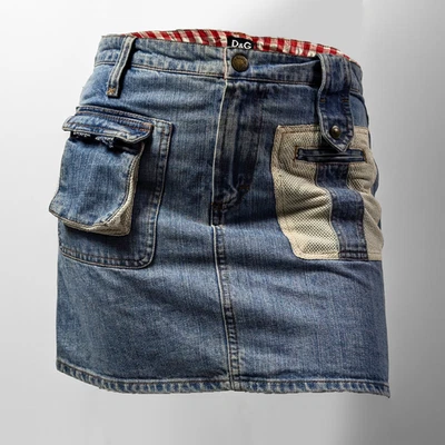 Dolce&Gabbana Vintage Y2K 90s Asymmetric Multipocket Buckle Denim Mini Skirt M - Image 1 of 4