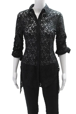 BB Dakota Womens Cotton Blend Battenburg Lace Button Up Blouse Top Black Size S - Image 1 of 4