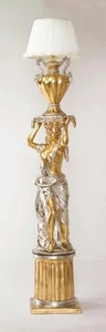 COLONNA CON DONNA CON CUSCINO E LAMPADA IN CERAMICA FOGLIA ORO ARGENTO STATUA - Imagen 1 de 1