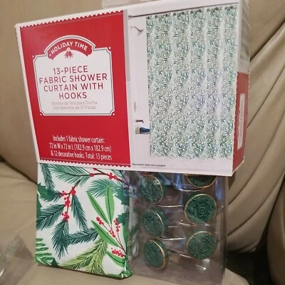 Juego de cortinas y ganchos decorativos Holiday Time 13 piezas Joy/verde Foto 1 de 4