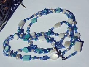 SCHMUCK-STCK Kette Perlmutt Silber Lumani 140cm Perlen blau - Picture 1 of 2