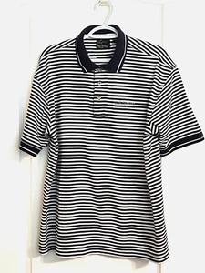 GREG NORMAN Players Championship White Navy Stripe Polo Shirt Mens L - Picture 1 of 3