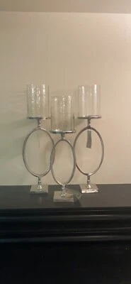 Large Metal Candlestck Holder With Waterglass Cover.Sold Separately Total 3 Item - Image 1 of 4