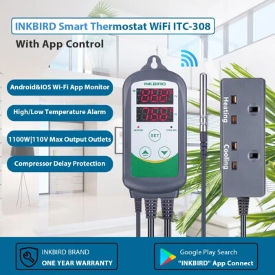 Inkbird Digital ITC-308 WIFI Remote Smart Temp. Control Thermostat Heat Cool UK - Image 1 of 4